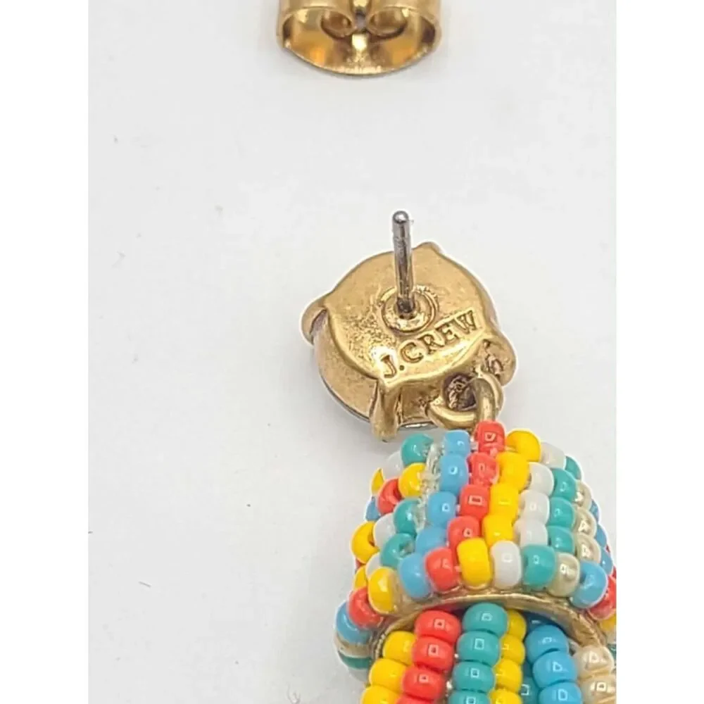 J Crew Multi Color Seed Bead Tassel Earrings with Crystal